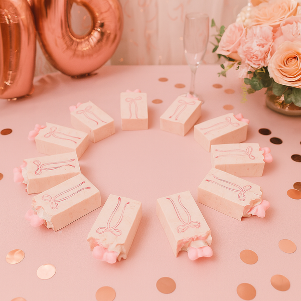 Pretty in Pink Favor with Pink Coquette Bow - 12 Half-Sized Bars - Wholesale Soap
