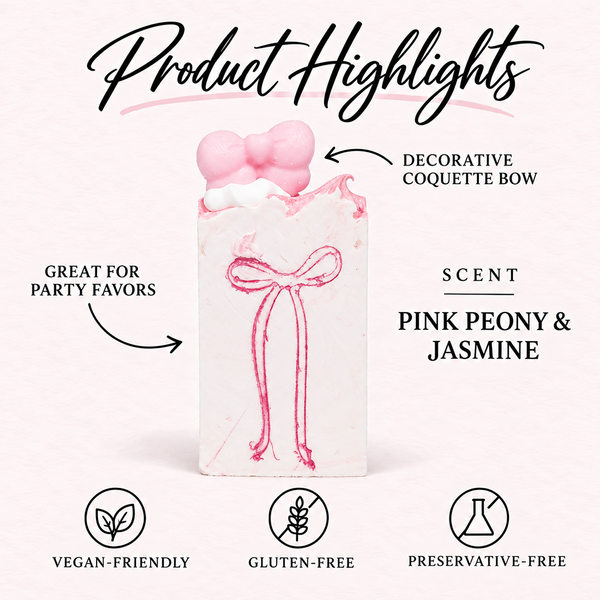 Pretty in Pink Favor with Pink Coquette Bow - 12 Half-Sized Bars - Wholesale Soap