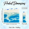 Fresh & Clean soap dimensions: approximately 3.5 inches wide by 3.5 inches tall, 1 inch thick, 4.5 ounce bar