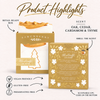 Holiday All Is Bright boxed soap product highlights: Oak, Cedar, Cardamom & Thyme scent, retail-ready box, actual scent hole, UPC and product attributes