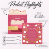 Holiday Cranberry Chutney boxed soap product highlights: Apple & Cranberry scent, retail-ready box, scent hole, UPC and product attributes