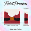 Holiday Santa soap dimensions: approximately 3.5 inches wide by 3.5 inches tall, 1 inch thick, 4.5 ounce bar