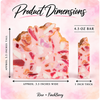 Rose soap dimensions: approximately 3.5 inches wide by 3.5 inches tall, 1 inch thick, 4.5 ounce bar