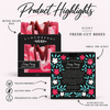 Rosey Posey boxed soap product highlights: Fresh-Cut Roses scent, retail-ready box, scent hole, UPC and product attributes